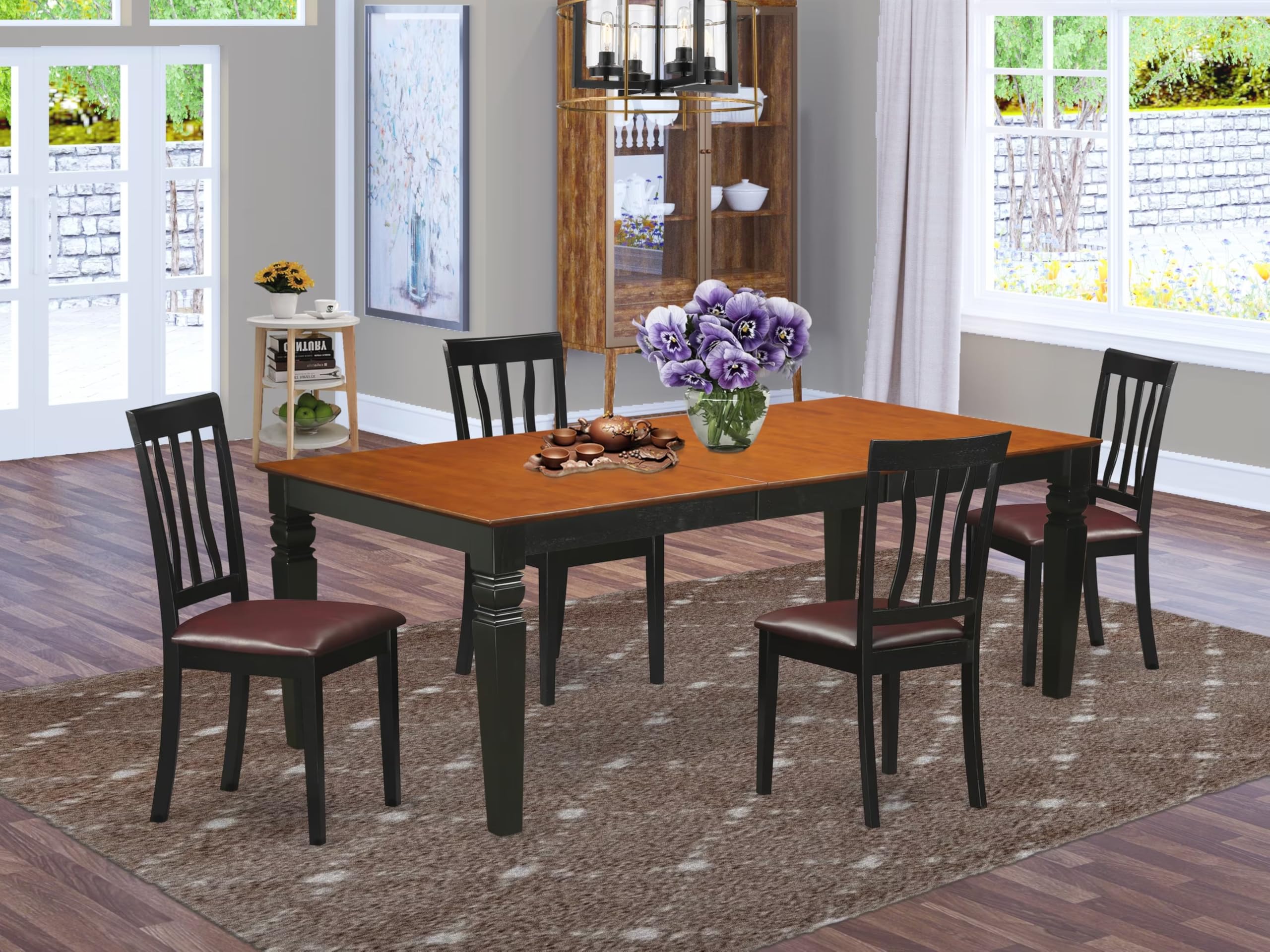 East West Furniture LGAN5-BCH-LC 5 Piece Dining Room Furniture Set Includes a Rectangle Kitchen Table with Butterfly Leaf and 4 Faux Leather Upholstered Chairs, 42x84 Inch, Black & Cherry