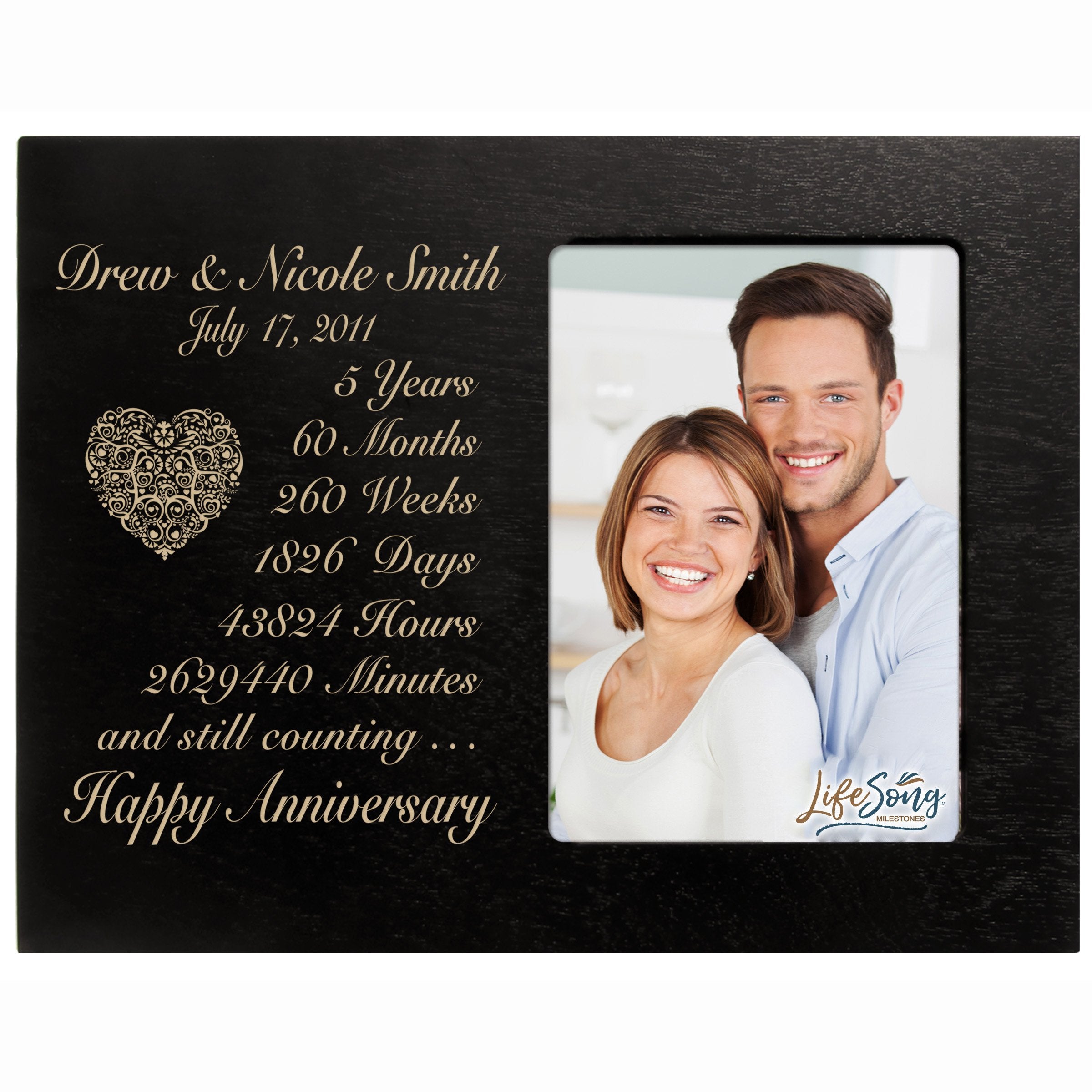 LifeSong Milestones Personalized Five Year for her him Couple Custom Engraved Wedding Gift for Husband Wife Girlfriend Boyfriend