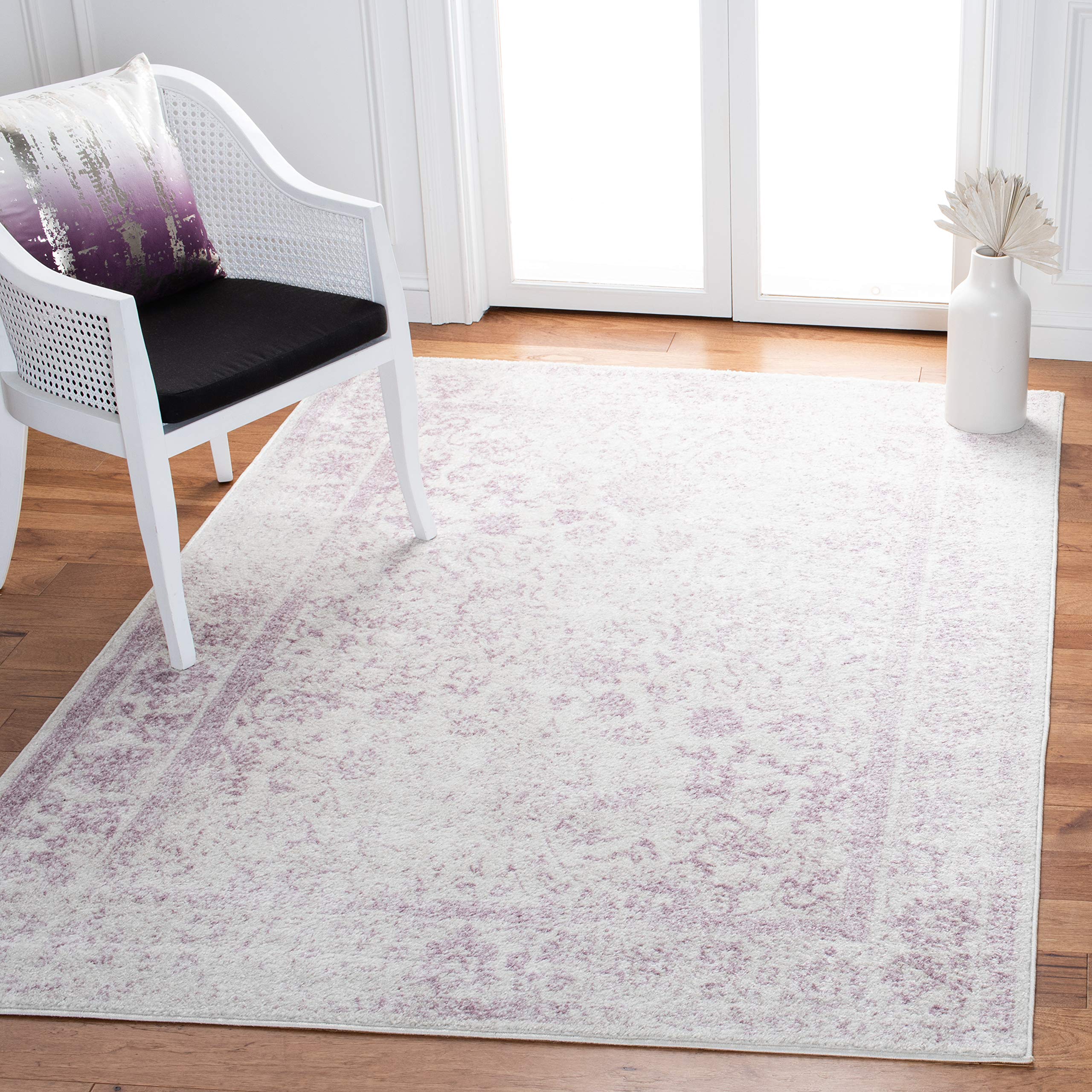 SAFAVIEH Adirondack Collection Area Rug - 4 Square, Ivory & Lavender, Oriental Distressed Design, Non-Shedding & Easy Care, Ide