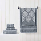 Amrapur Overseas | Artesia Damask 6 Piece Reversible Yarn Dyed Jacquard Towel Set (Sterling Blue)