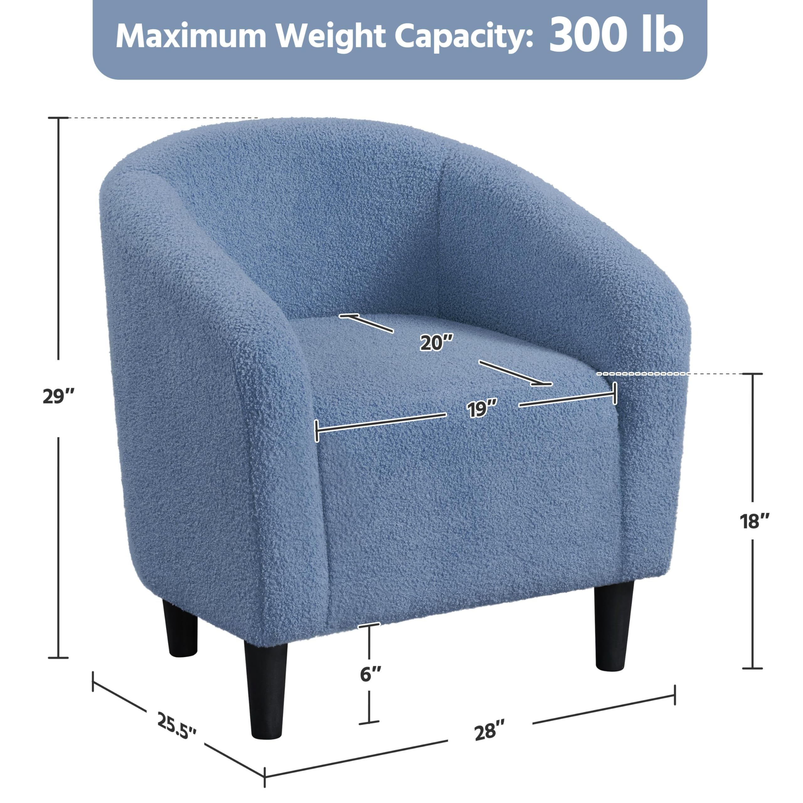 Yaheetech Accent Barrel Chair, Boucle Fabric Club Chair, Furry Sherpa Elegant Armchair With Cozy Soft Padded, Suitable For Living Room Bedroom Reception Room Office, Blue
