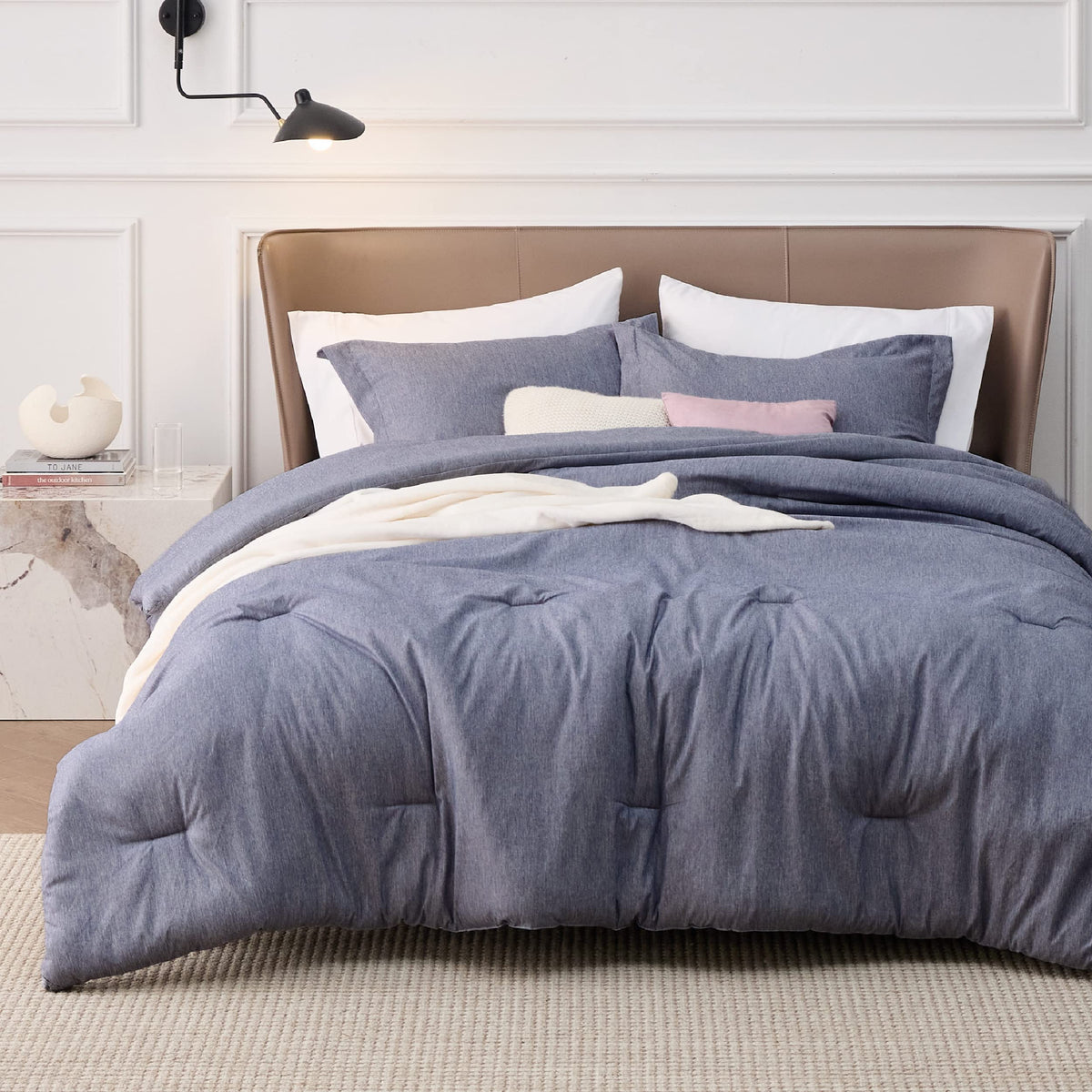 Bedsure Queen Comforter Set - Denim Grey Comforter Queen Size, Soft Bedding For All Seasons, Cationic Dyed Bedding Set, 3 Pieces