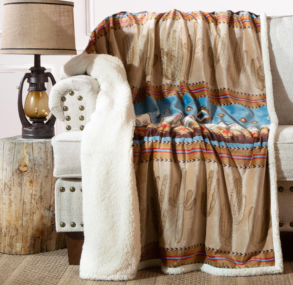 Carstens, Inc. Ultra Premium Super Soft Plush Sherpa Fleece Oversized Throw Blanket 54' X 68', Cactus