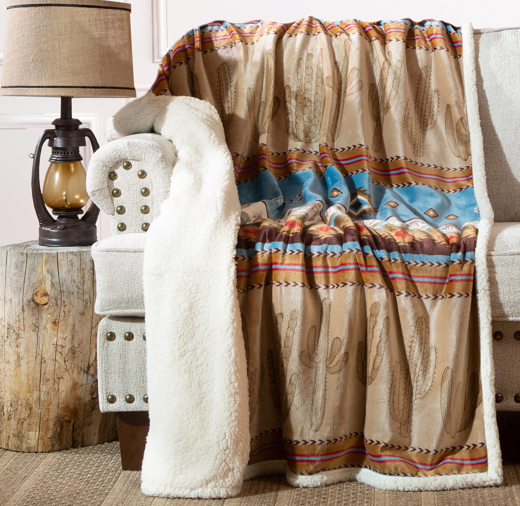 Carstens, Inc. Ultra Premium Super Soft Plush Sherpa Fleece Oversized Throw Blanket 54' X 68', Cactus