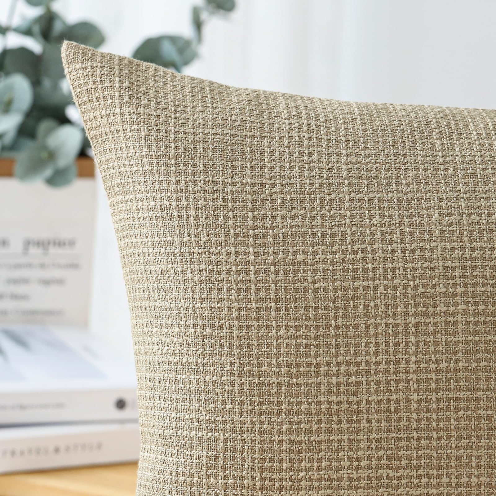 Otostar Pack Of 2 Throw Pillow Covers 18X18 Inch Linen Light Tan Pillowcases Farmhouse Decorative Solid Pillow Covers 45X45 Cm S