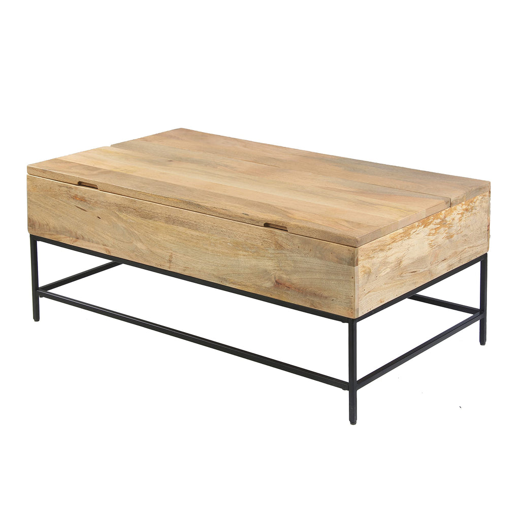 Audrey 45 Inch Lift Top Mango Wood Rectangular Coffee Table - Wood And Metal, Natural Brown And Black