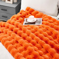 Joniyear Large Solid Fall Bubble Faux Rabbit Fur Bed Blanket Full Size 70' X 80', Decorative Puffy Big Warm Fuzzy Blanket For