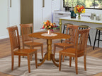 East West Furniture DLPO5-SBR-W 5 Piece Kitchen Table & Chairs Set Includes a Round Dining Table with Dropleaf and 4 Dining Room Chairs, 42x42 Inch, Saddle Brown