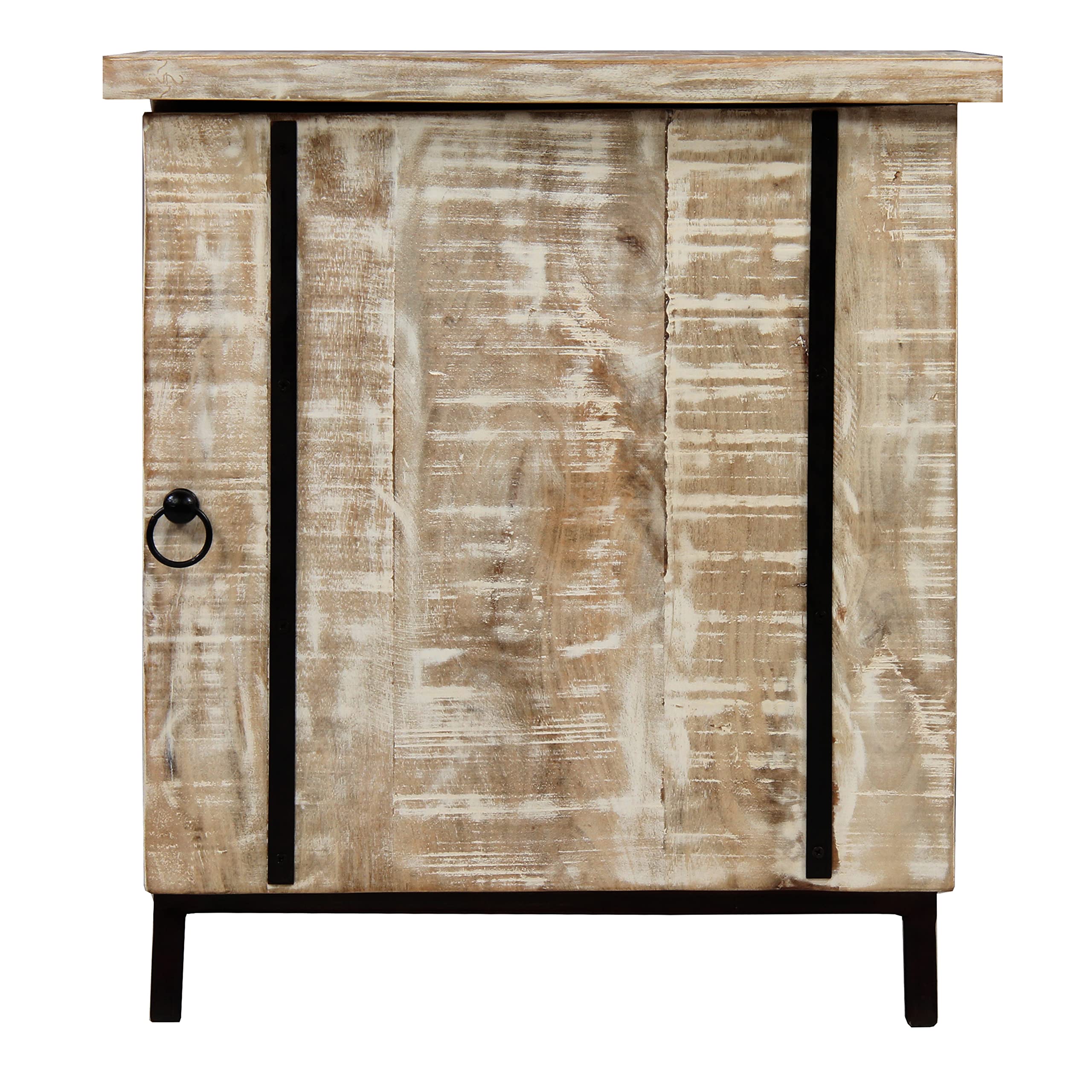 The Urban Port Wooden Bedside Table with 1 Door and Metal Frame
