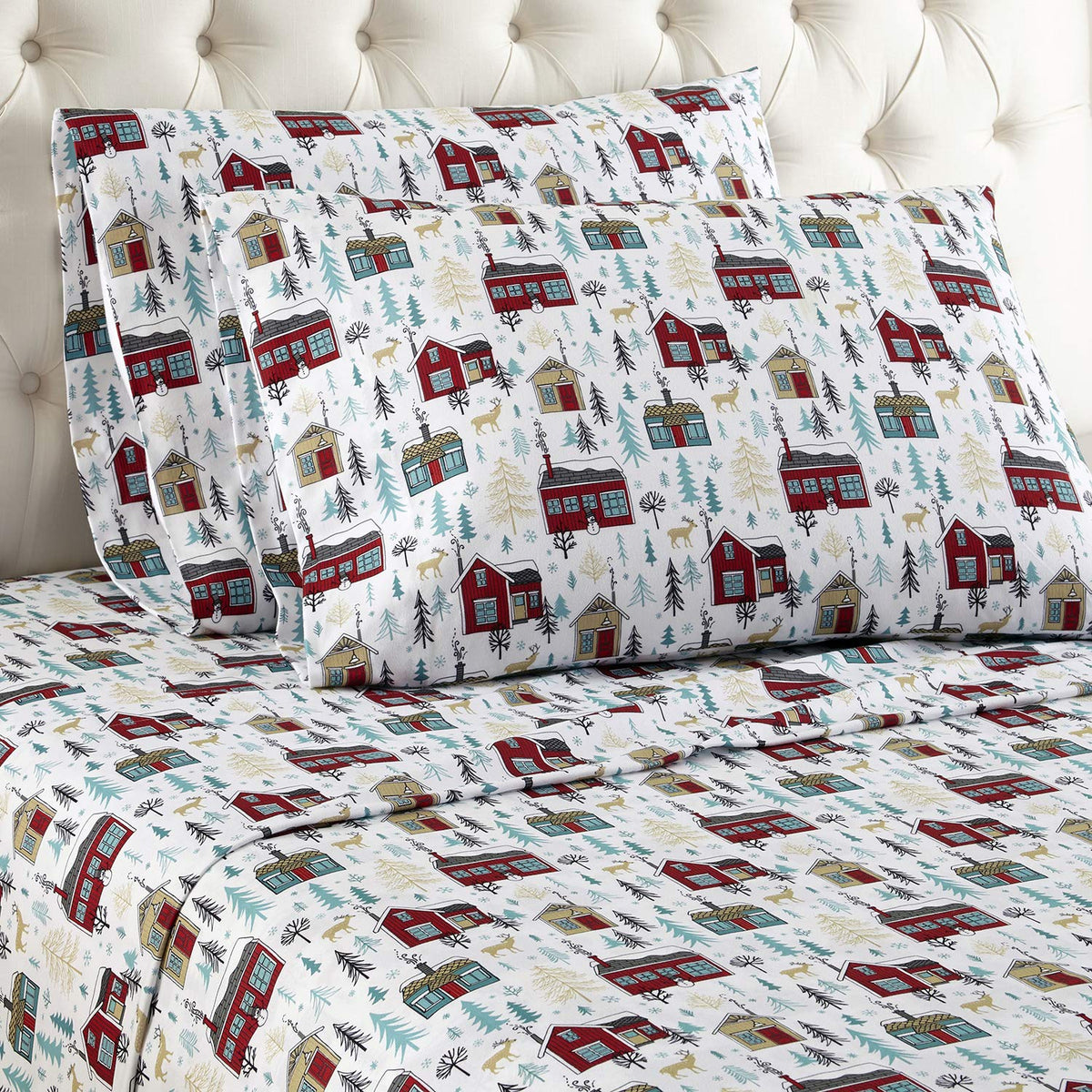 Shavel Home Products Micro Flannel Sheet Set, Queen, Cabins