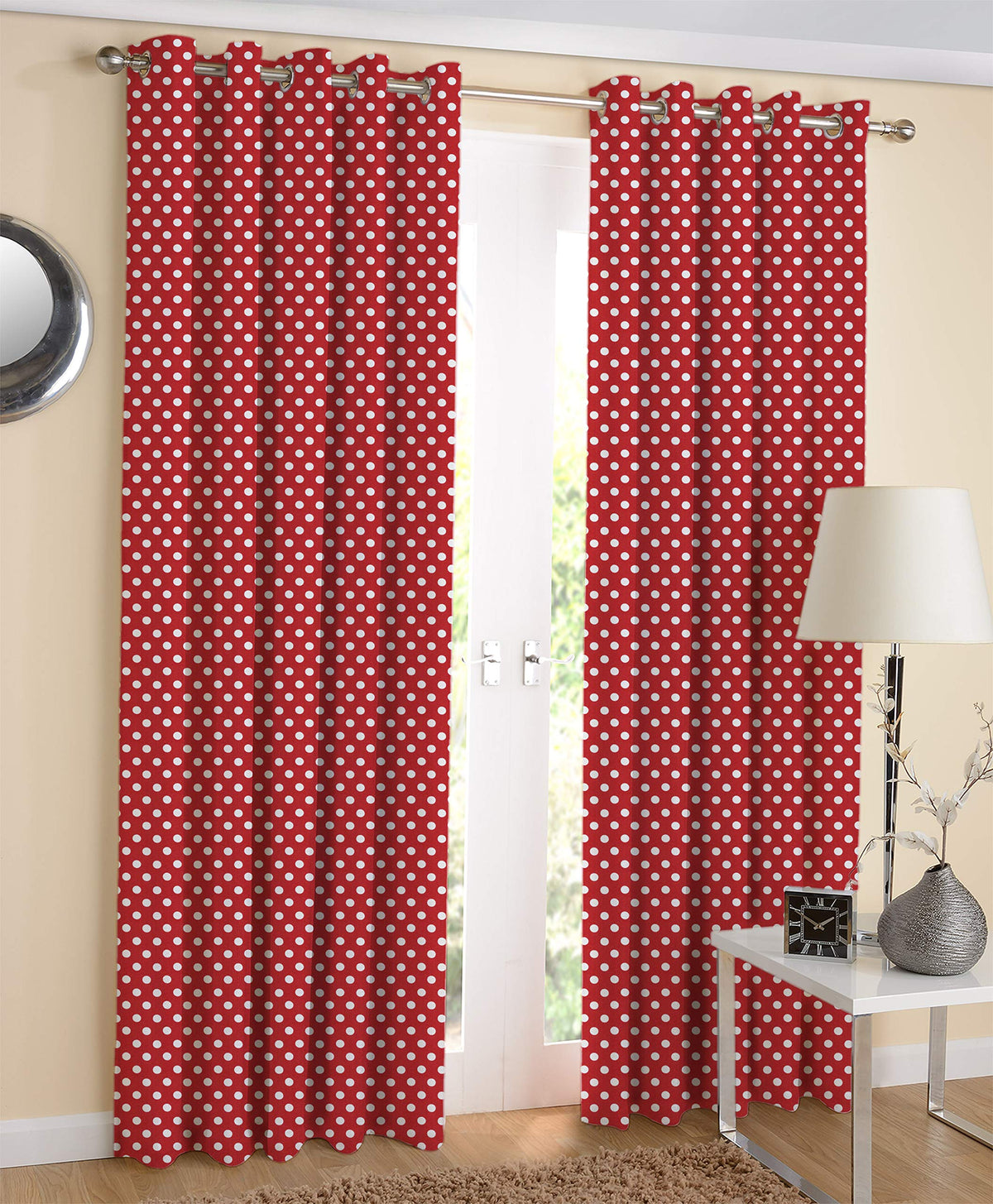 Airwill Red Printed Pattern Cotton Window Curtains 4x5ft Pack of 2 Pieces