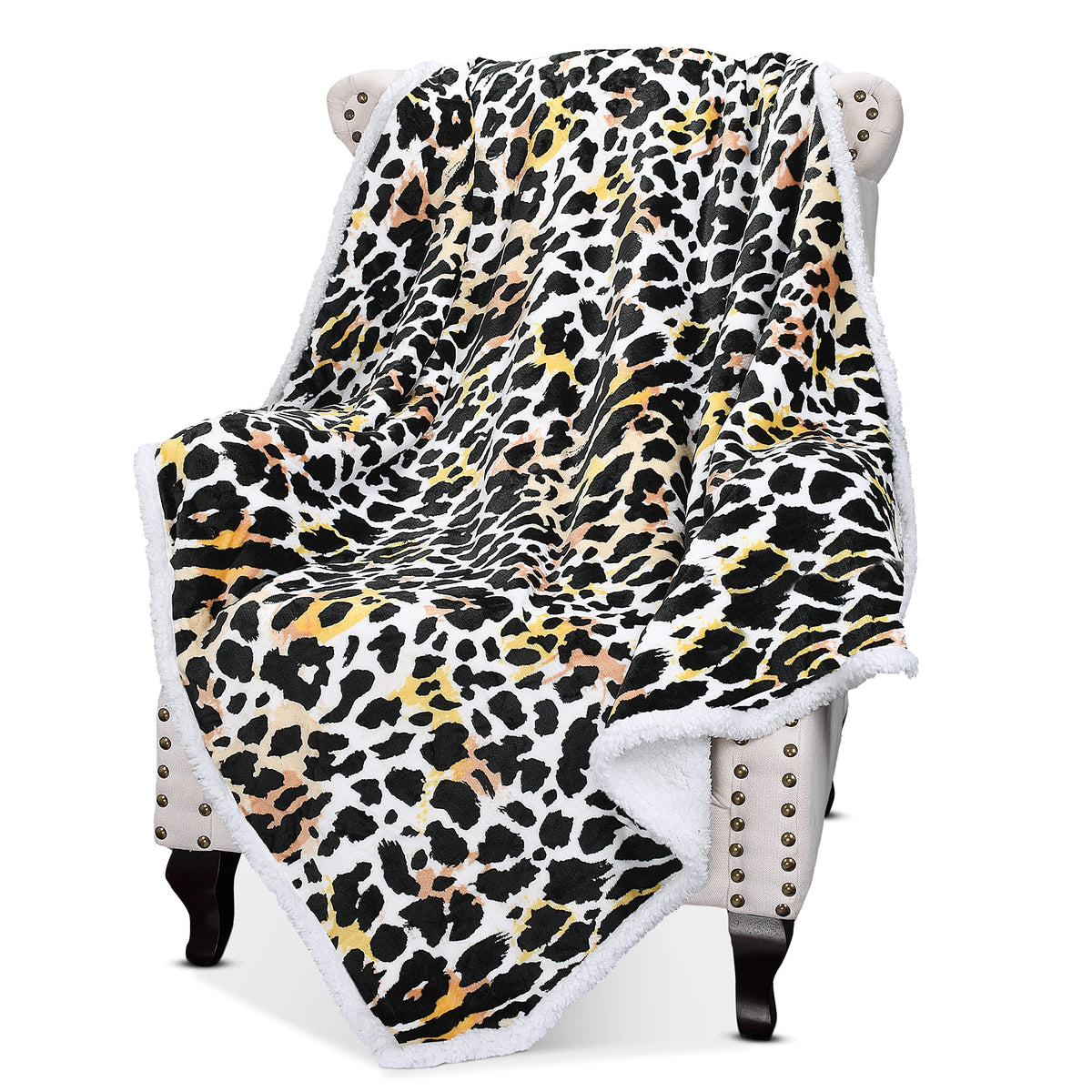 Catalonia Cheetah Print Fluffy Sherpa Throw Blanket, Super Soft Mink Fleece Couch Blanket, Tv Bed Fuzzy Blanket, Fluffy Comfy Wa