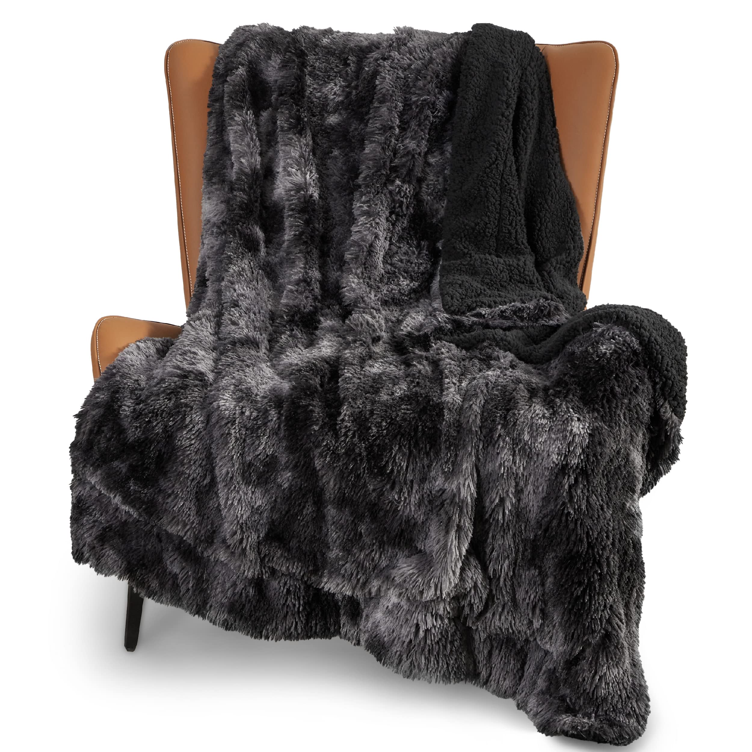 Bedsure Faux Fur Throw Blanket Tie Dye Black - Fuzzy, Fluffy, And Shaggy Faux Fur, Soft And Thick Sherpa, Tie-Dye Decorative Gif