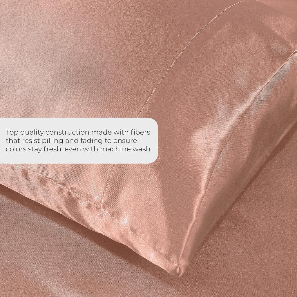 Satin Sheets Queen [4-Piece, Rose Gold] Hotel Luxury Silky Bed Sheets - Extra Soft 1800 Microfiber Sheet Set, Wrinkle, Fade, Sta
