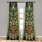 Ambesonne Leafy Art Window Curtains Pack Of 2, Modern Illustration Of Baroque Leaves With Pastel Tones Victorian, Lightweight Se