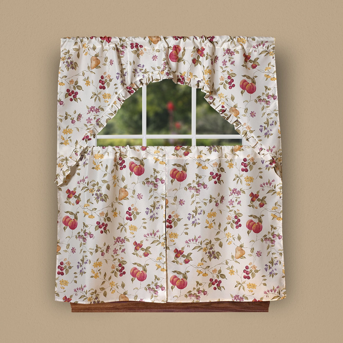 European 19121 Fruits Vintage Print 3Pc Kitchen Curtain Set (60 * 36' Valance + 2Pcs 30 * 36' Tiers)