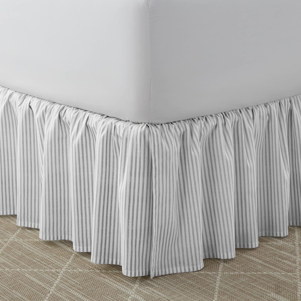 Laura Ashley Home - Cotton Ruffled Bedskirt, Lightweight & Classic Style (Ticking Stripe Grey, Full)