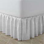 Laura Ashley Home - Cotton Ruffled Bedskirt, Lightweight & Classic Style (Ticking Stripe Grey, Queen)