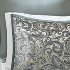 Madison Park Essentials Brystol 24 Piece Room In A Bag Faux Silk Comforter Jacquard Paisley Design Matching Curtains - Down Alternative Hypoallergenic All Season Bedding-Set, Cal King, Teal 24 Piece