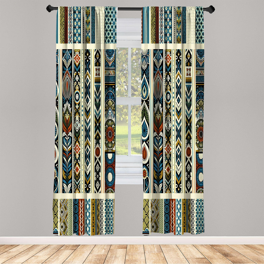 Ambesonne Bohemian Curtains, Modern Ethnic Themed Ornaments With Southwestern Inspirations, Window Treatments 2 Panel Set For Li
