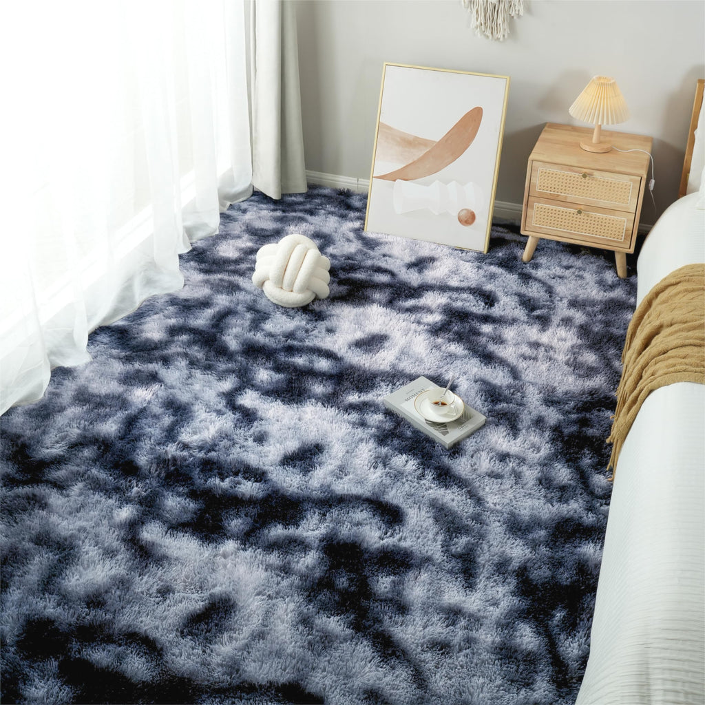 Fluffy Area Rug Living Room: Grey Shag Rug 6X9 Plush Rugs For Living Room - Large Fuzzy Soft Carpet (Tie-Dyed Dark Gray, 6X9 Fee