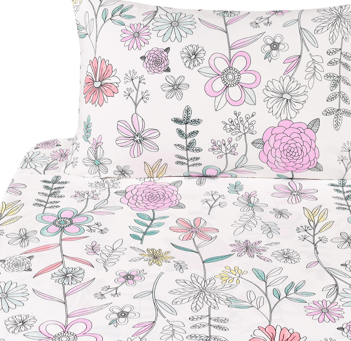 J Pinno Painting Floral Plant Cute Cozy Fun Full Sheet Set For Kids Girls Children 100% Cotton Flat Sheet + Fitted Sheet + Pillo