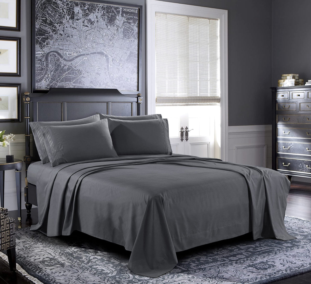 Pure Bedding Bed Sheets - King Sheet Set 6-Piece, Dark Grey] - Hotel Luxury 1800 Brushed Microfiber - Soft And Breathable - Deep