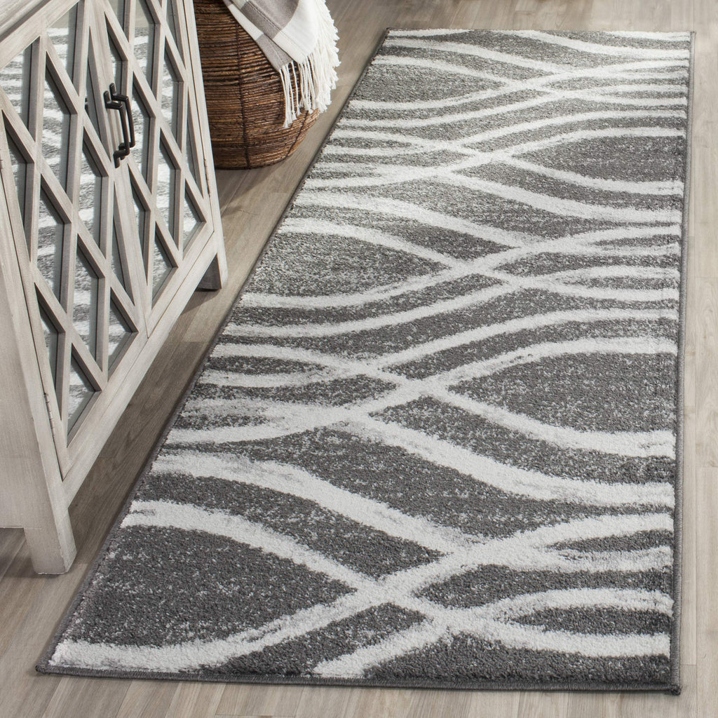 SAFAVIEH Adirondack Collection Runner Rug - 2'6'' x 10', Charcoal & Ivory, Modern Wave Distressed Design, Non-Shedding & Easy Ca