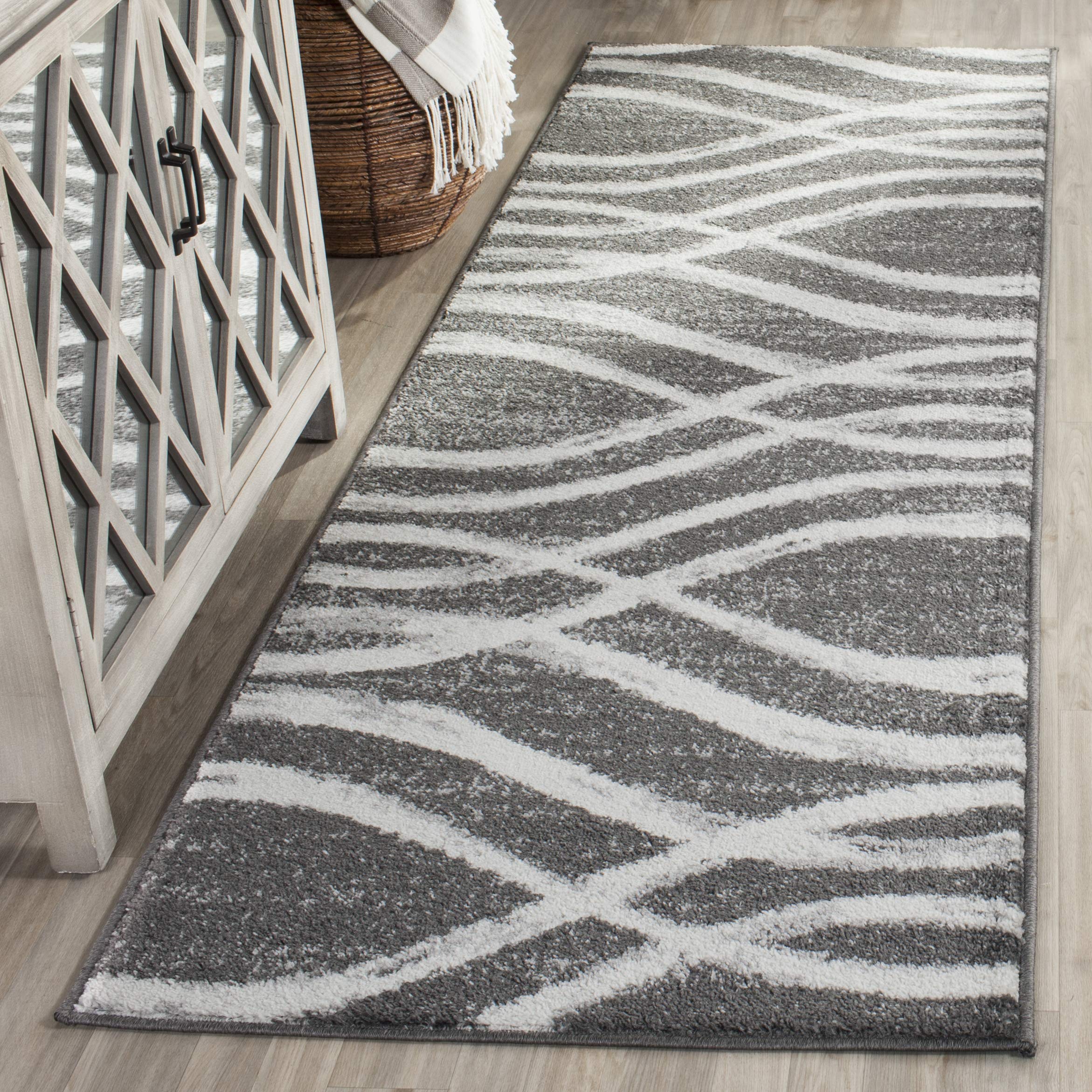 SAFAVIEH Adirondack Collection Runner Rug - 26 x 6, Charcoal & Ivory, Modern Wave Distressed Design, Non-Shedding & Easy Care,