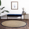 nuLOOM 4 Round Elijah Seagrass Area Rug, Navy, Solid Farmhouse Style, Cotton Bordered, Basketweave, Natural Fiber, For Bedroom, 