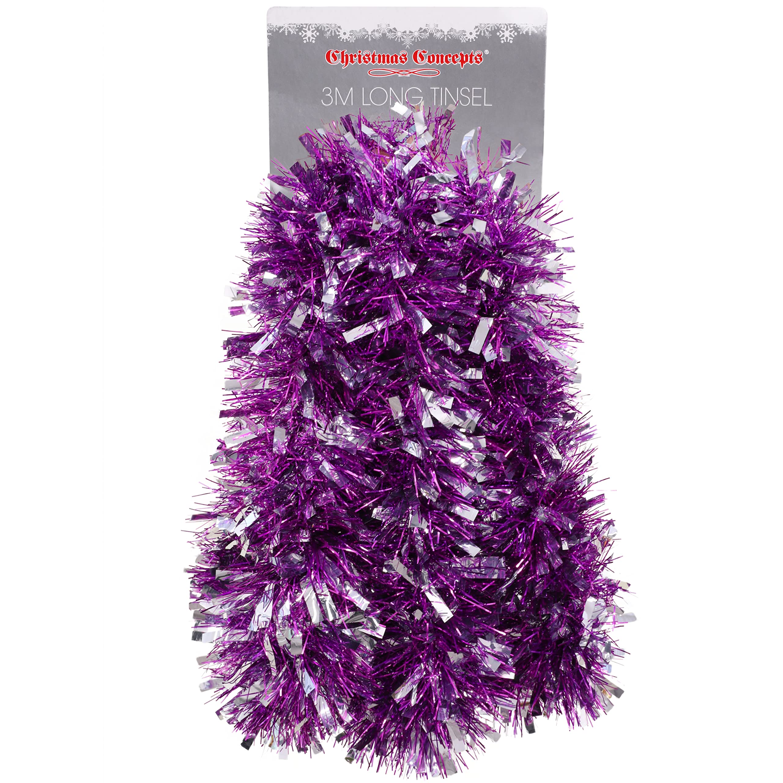 Christmas Concepts 3m (9.10ft) Chunky/Fine Christmas Tinsel Garland - Christmas Decoration Tinsel Garland (Purple & Silver)