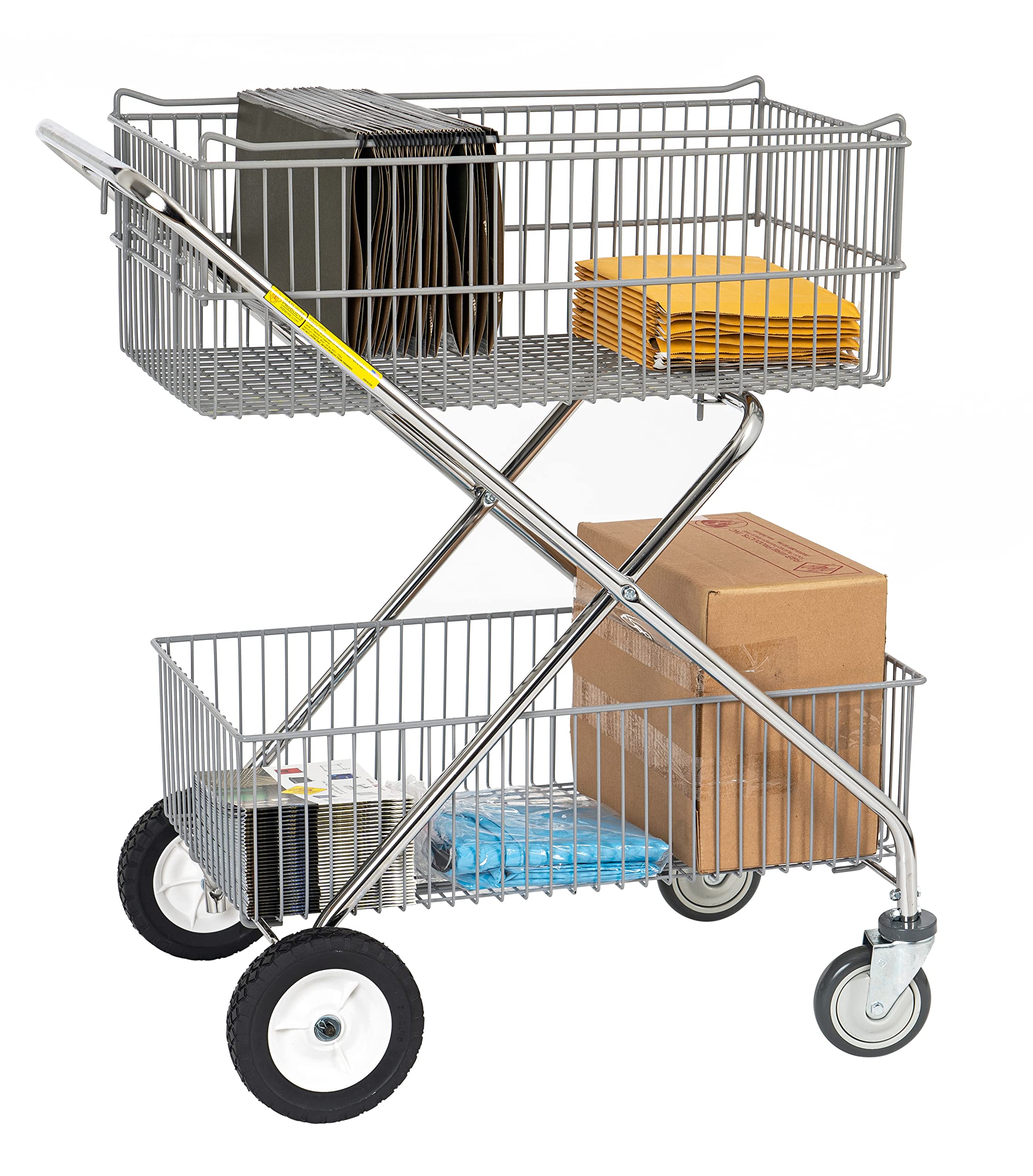 R&B Wire™ 500 Deluxe Double Basket Wire Utility Mail Cart, Made In Usa