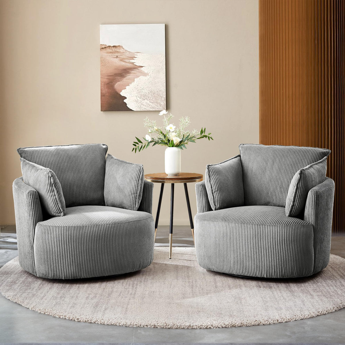 Chorlenimi Swivel Accent Chair 360 Round Barrel Armchair With Detachable And Washable Zipper Back Cushions&Pillows Upholstered C