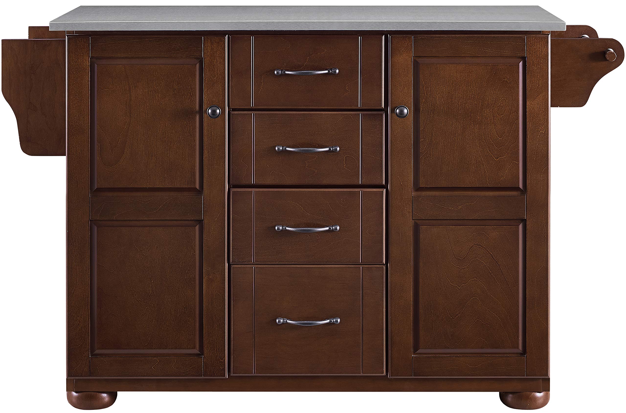 Crosley Furniture Eleanor Stainless Steel Top Kitchen Island With Spice Rack, Storage Drawers And Shelves, Mahogany