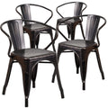 4 Pk. Black-Antique Gold Metal Indoor-Outdoor Chair with Arms