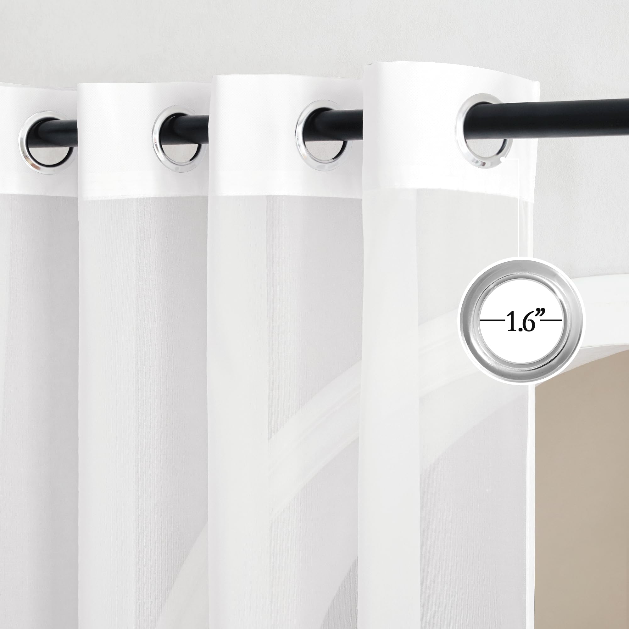 Nicetown Sheer Curtains 120 Inches Length For Windows, Grommet Top Elegant Voile Textured Window Treatment For Sliding Glass Doo