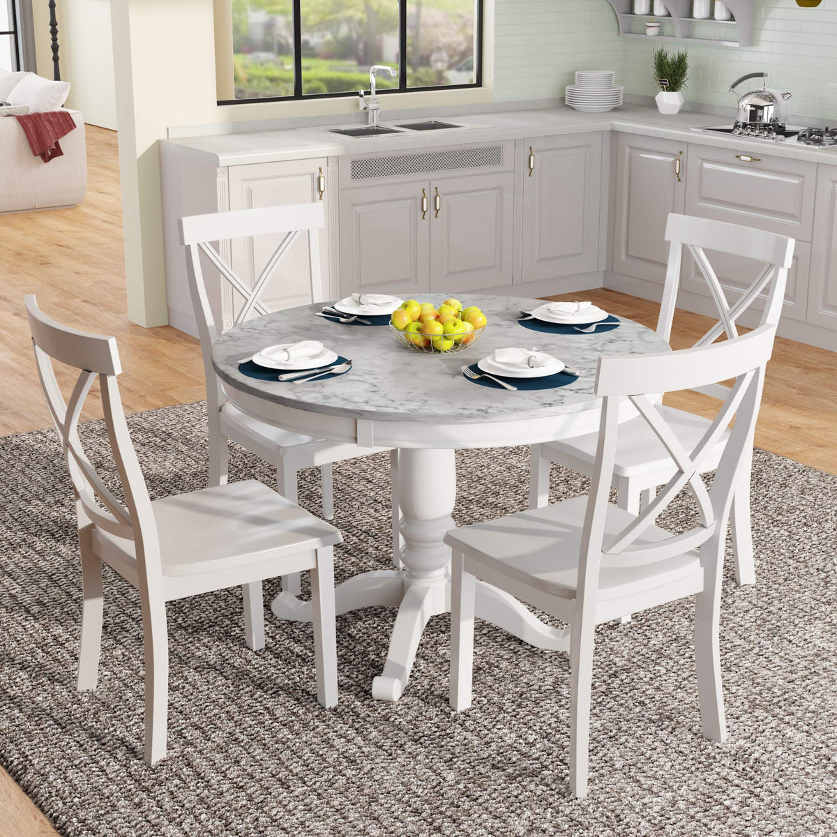 Harper & Bright Designs Dining Table Set - 5 Piece Round Dining Set With 4 Chairs Wood Dining Table Set