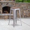 Flash Furniture Lily 30" High Backless Silver Metal Barstool with Square Wood Seat