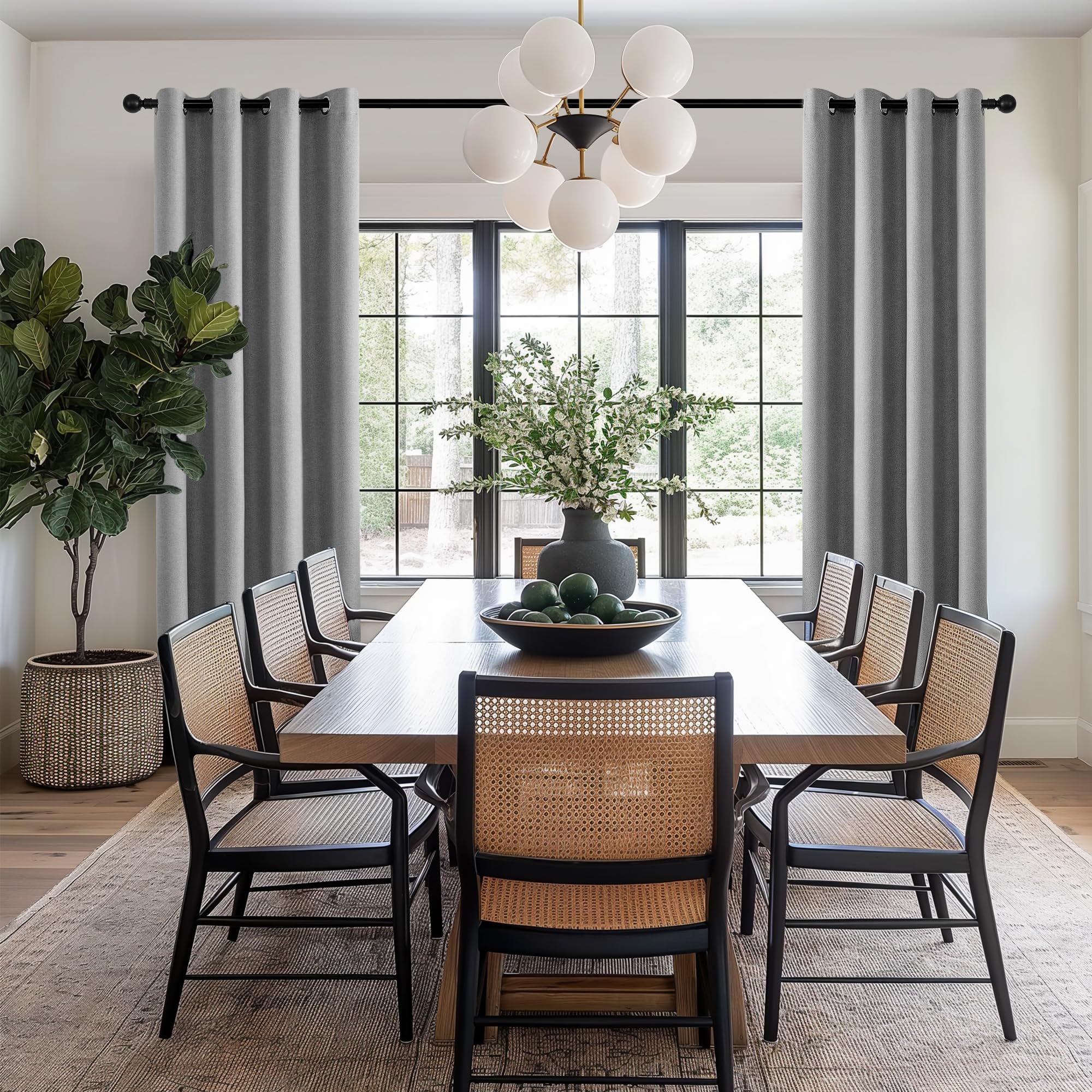 Chrisdowa Gray Linen Blackout Curtains 96 Inches Long For Bedroom Nursery Living Room Darkening Grey Grommet Curtain Drapes 2 Pa