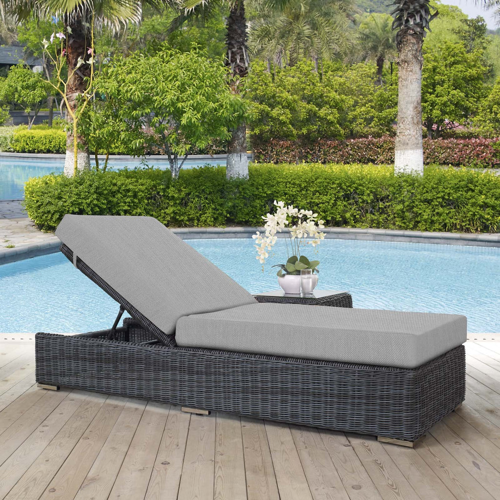 Modway Summon Wicker Rattan Aluminum Outdoor Patio Poolside Chaise Lounge Chair with Sunbrella® Fabric Cushions in Canvas Gray