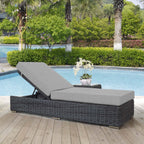 Modway Summon Wicker Rattan Aluminum Outdoor Patio Poolside Chaise Lounge Chair with Sunbrella® Fabric Cushions in Canvas Gray