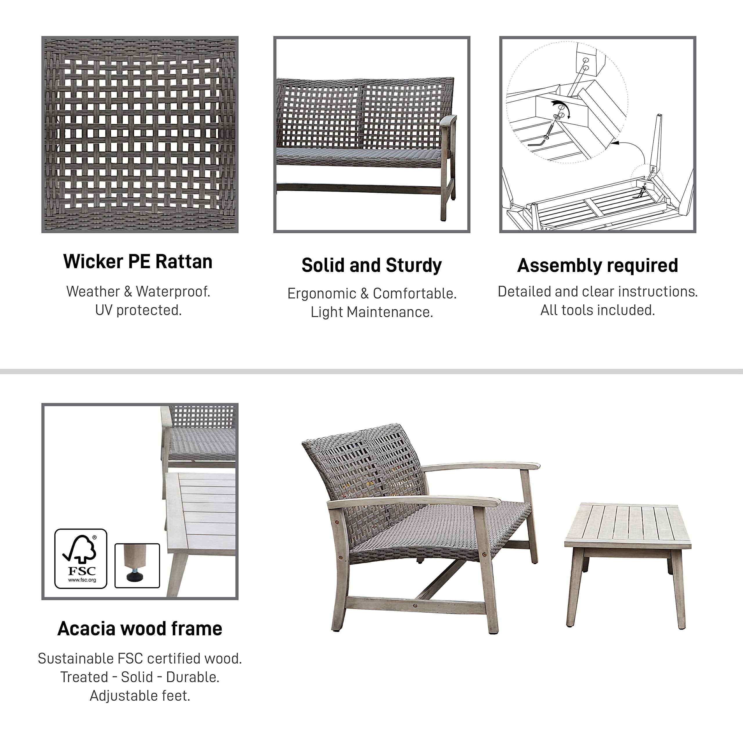 Dukap Monterosso 2 Piece Patio Sofa Seating Set And Table, Outdoor Conversation Seats With Weather And Water Resistance, Spacious Porch Furniture For Ultimate Comfort, Light Grey