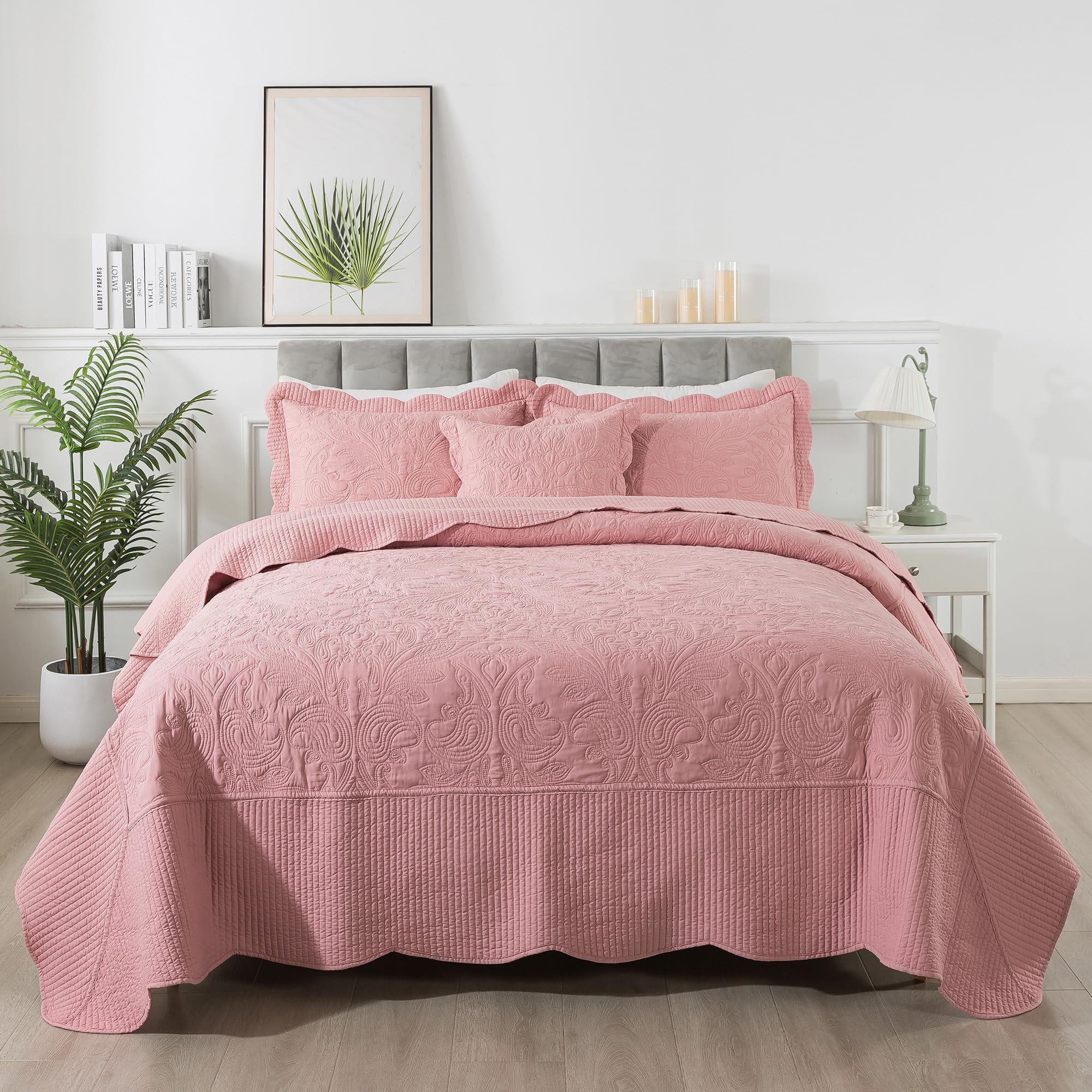 Honeilife California King Quilt - Oversized King Bedspreads 128X120, 4-Piece Cal King Quilt Sets,Rustic Bedding Sets King Size,R