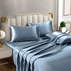Horbaunal 6 Piece Satin Sheet Set Queen Size Luxury Silky & Soft Dusty Blue Satin Queen Bed Sheet Set With 16'' Deep Pocket, 1 F