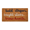 Creative Co-Op Coir Entry Doormat With Patriotic Message, 'Bold Stripes, Bright Stars, Brave Hearts' With Non-Slip Liner Backi