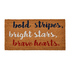 Creative Co-Op Coir Entry Doormat With Patriotic Message, 'Bold Stripes, Bright Stars, Brave Hearts' With Non-Slip Liner Backi