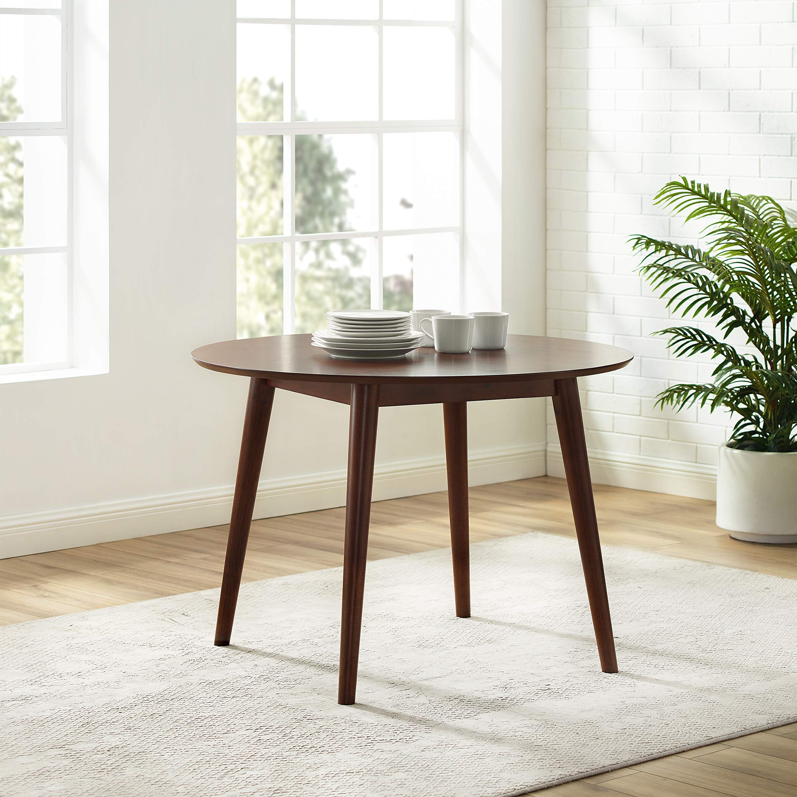 Crosley Furniture Landon Mid-Century Modern Round Wood Dining Table, Mahogany