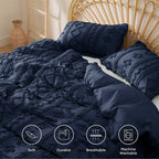 Bedsure Boho Duvet Cover Queen Size - Tufted Duvet Cover Queen Set For All Seasons, 3 Pieces Soft Shabby Chic Embroidery Boho Bedding, Comforter Not Included (Navy, 90' X 90')