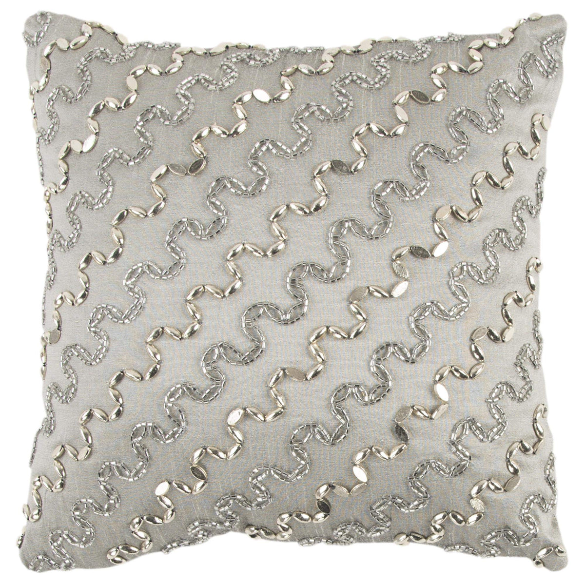 Rizzy Home Diagonal Stripe 12&quot; x 12&quot; Polyester Pillow Cover-Silver