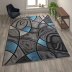 Flash Furniture Jubilee Collection Abstract Area Rug - Colorfast Blue Olefin Rug - 8' X 10' Area Rug - Jute Backing - Living Room, Bedroom, & Family Room